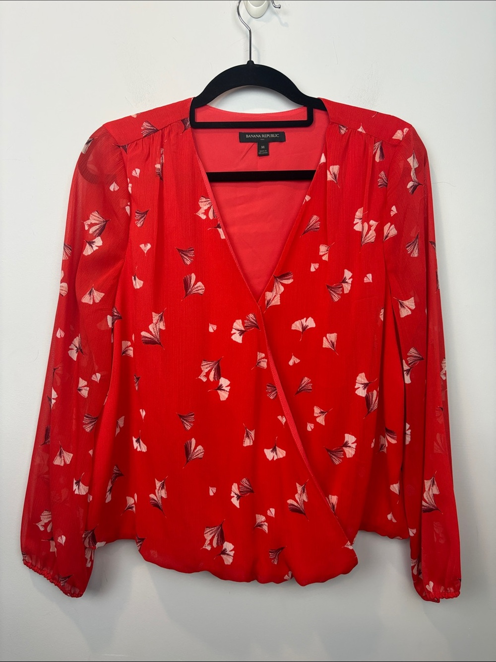Banana Republic Red Floral Surplice Blouse